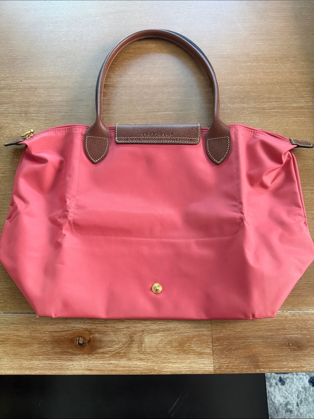 Medium Longchamp Pink Nylon Shoulder Bag with Brown Leather Trim - Picture 3 of 4